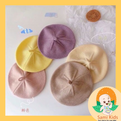Mũ nồi len Beret màu trơn dệt kim phong cách hàn quốc cho bé trai bé gái từ 6 tháng đến 3 tuổi
