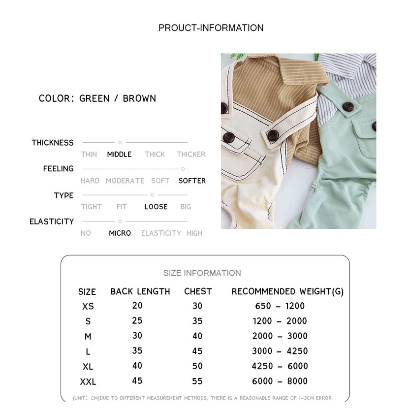 Bộ áo liền quần họa tiết kẻ sọc màu xanh lá cây dễ thương cho thú cưng