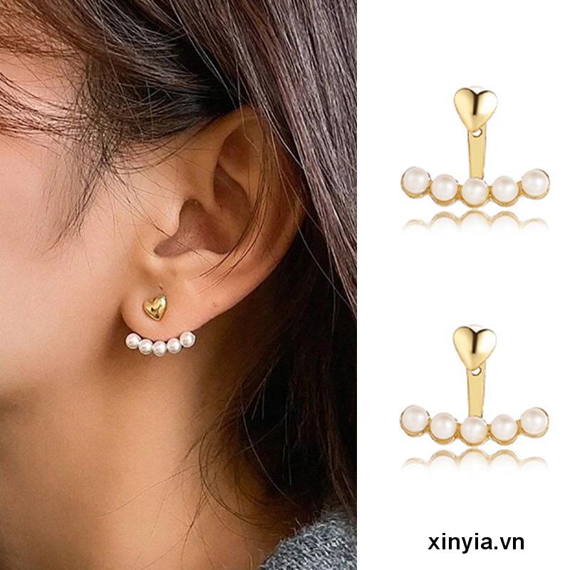Khuyên Tai Treo Cong Đính Ngọc Trai Hình Trái Tim Thời Trang Sáng Tạo Cho Nữ