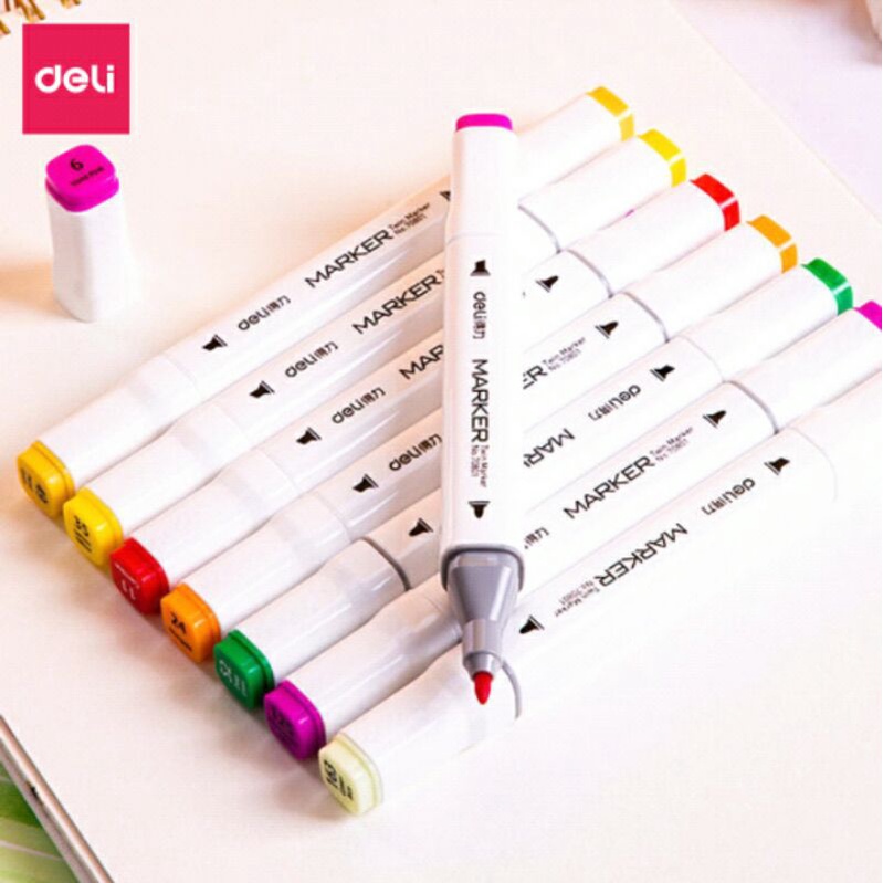 HỘP BÚT 12 MÀU MARKERS 2 ĐẦU CAO CẤP DELI 70801