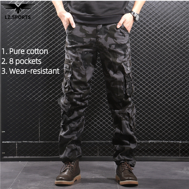 [Hàng đã sẵn sàng] Quần nam jogger pant quần chiến thuật quần yếm đào tạo quần quân sự Căng eo quần vải cotton nguyên chất quần xám Quần kaki nam Quần nhiều túi Quần nam công sở