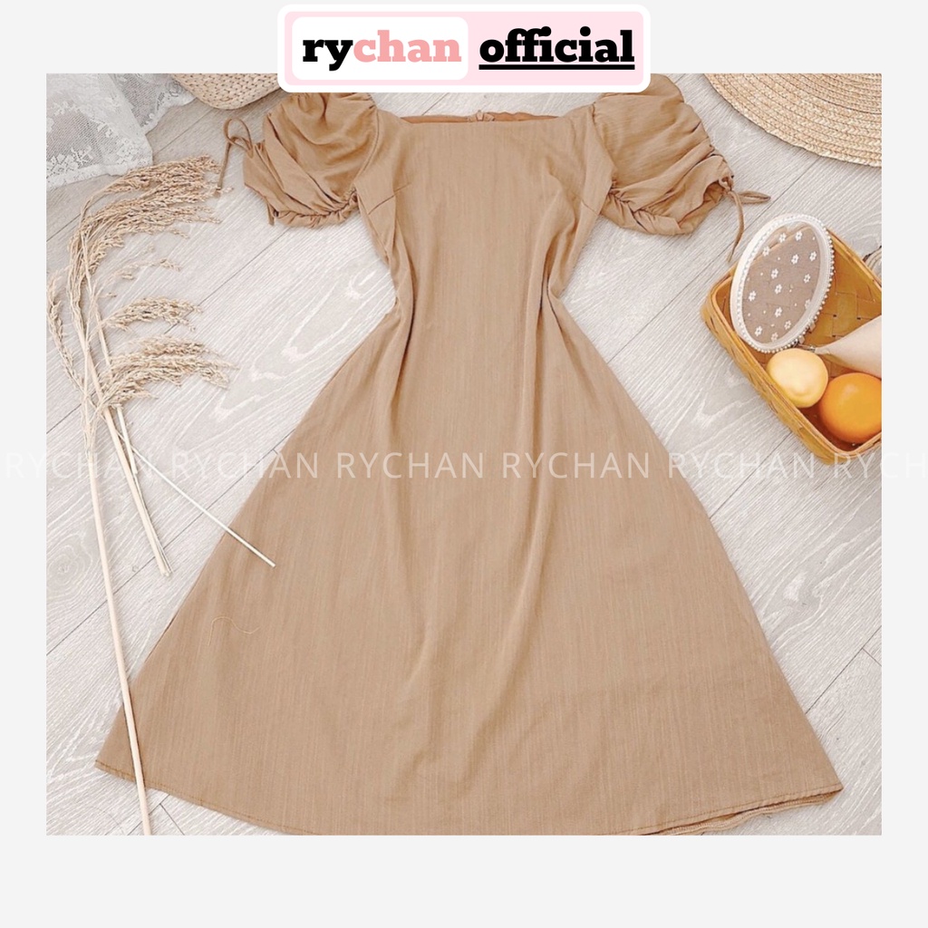 [Ảnh Thật Cuối] Đầm Xòe Nude Cổ Vuông Tay Rút - DX874