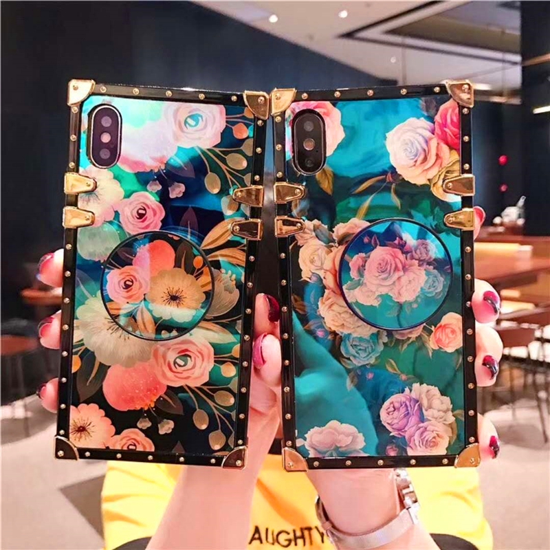 Ốp lưng điện thoại họa tiết hình hoa kiêm giá đỡ sang trọng cho iPhone 6 6s 7 8 Plus X XS