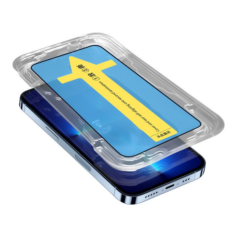 Kính Cường Lực Iphone Tự Dán  Blue Arrow - Khung Dán Tự Động - Tĩnh Điện - Chống Bám Bụi Khi Dán - Chính Hãng HD DESIGN