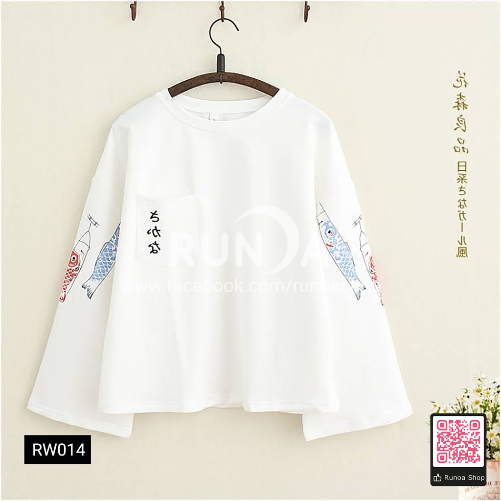 [Runoa] Áo thun in lồng đèn cá chép Koi Koinomori Nhật Bản Harajuku ulzzang áo sơ mi dài tay t-shirt tay lỡ