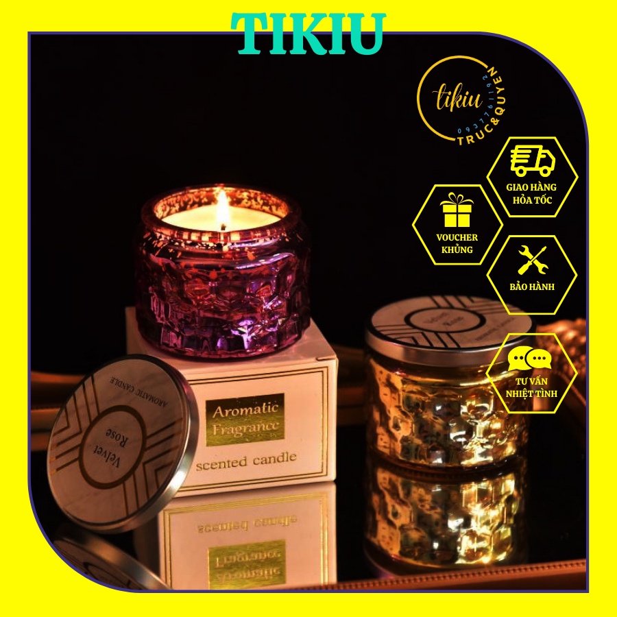 Nến Thơm Phòng Tinh Dầu Thiên Nhiên Cao Cấp Velvet Rose 225gr Không Khói TIKIU Hương Thơm Trang Trí Decor