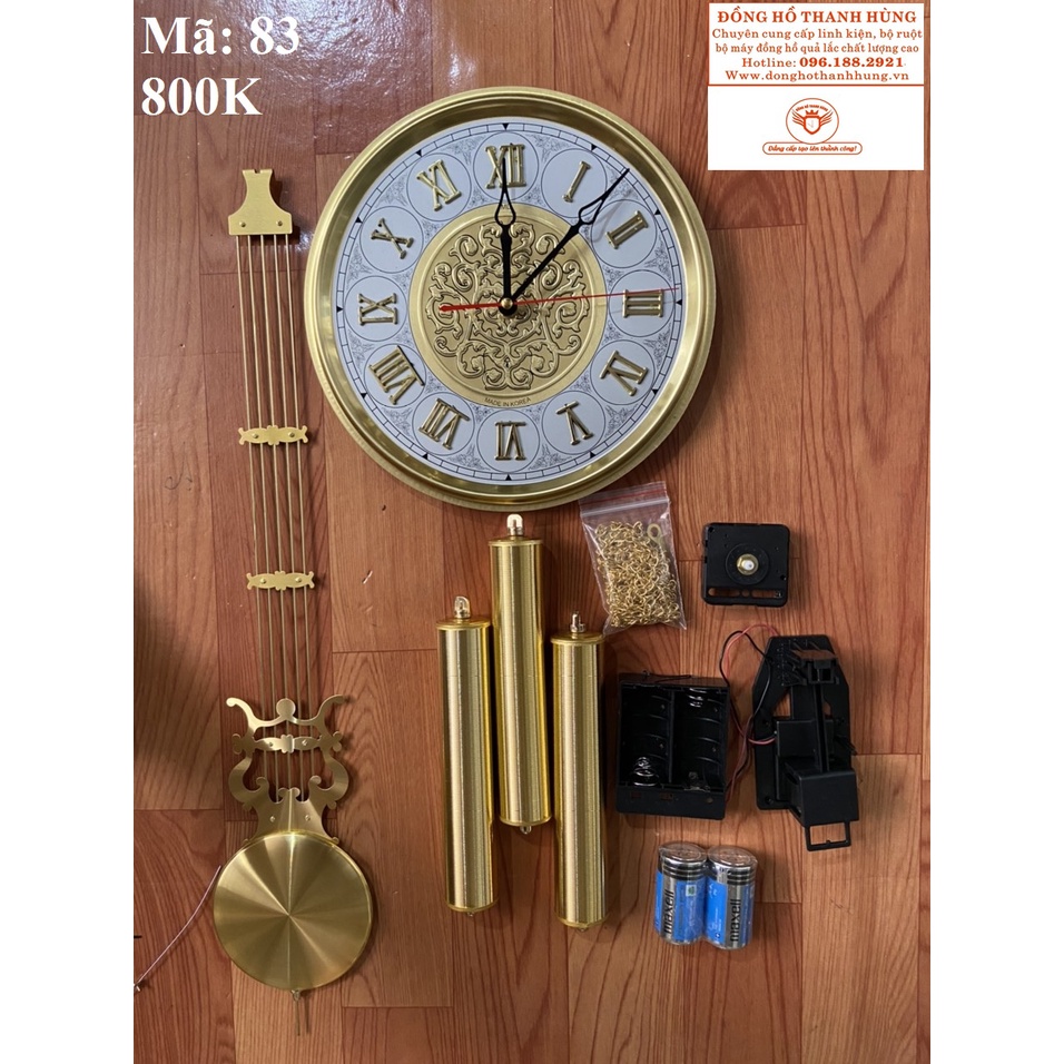 Bộ ruột đồng hồ quả lắc không chuông mặt 27 cm số la mã cao cấp nổi siêu đep,máy lắc , tặng pin tốt-