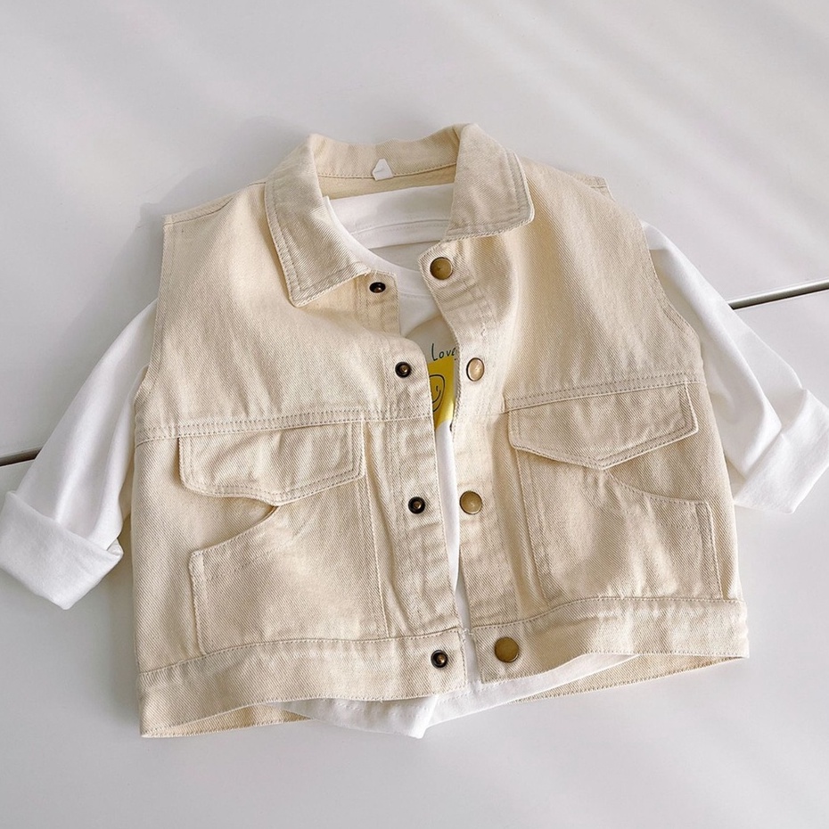 Áo Gile cho bé trai và bé gái, áo jeans cao cấp phong cách_T4