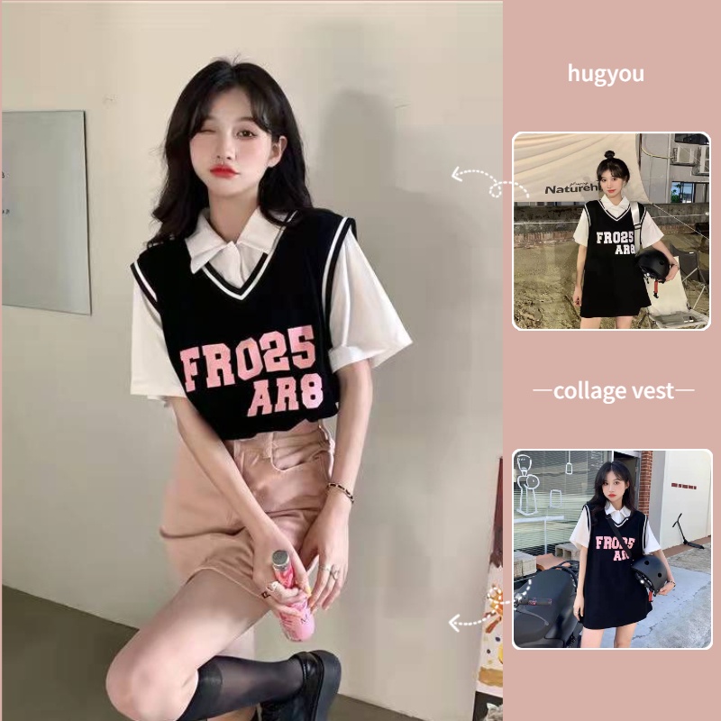 Áo thun ngắn tay giả hai lớp size lớn thời trang