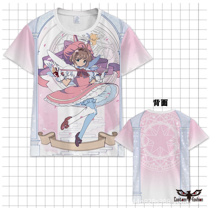 Áo Thun Tay Ngắn Cổ Tròn In Hình Thủ Lĩnh Thẻ Bài Sakura 3D Thời Trang Unisex