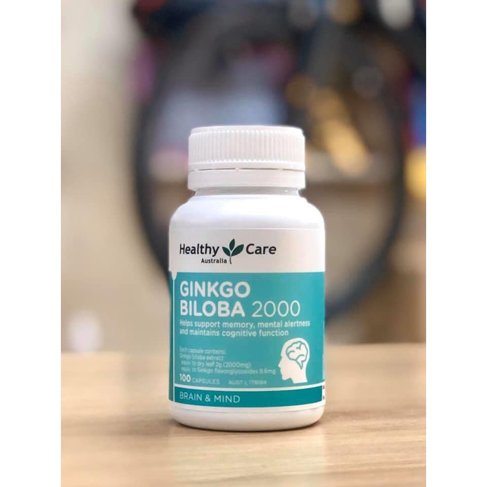 Bổ não Healthy Care Ginkgo Biloba 2000, Viên uống bổ não, tuần hoàn máu não, lọ 100 viên