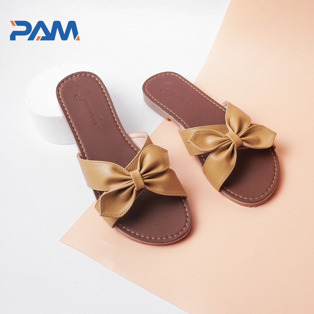 Dép Lê Nữ PAM Giày Việt - Chất Lượng Việt Chất Da Bóng Phối Nơ Dễ Thương Mang Đi Chơi Đi Dạo - DBL15 - Size 35-40