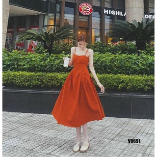 Đầm Lụa Có Mút - Đầm 2 Dây Dáng Xòe Sang Chảnh - Màu Cam Cực Trend