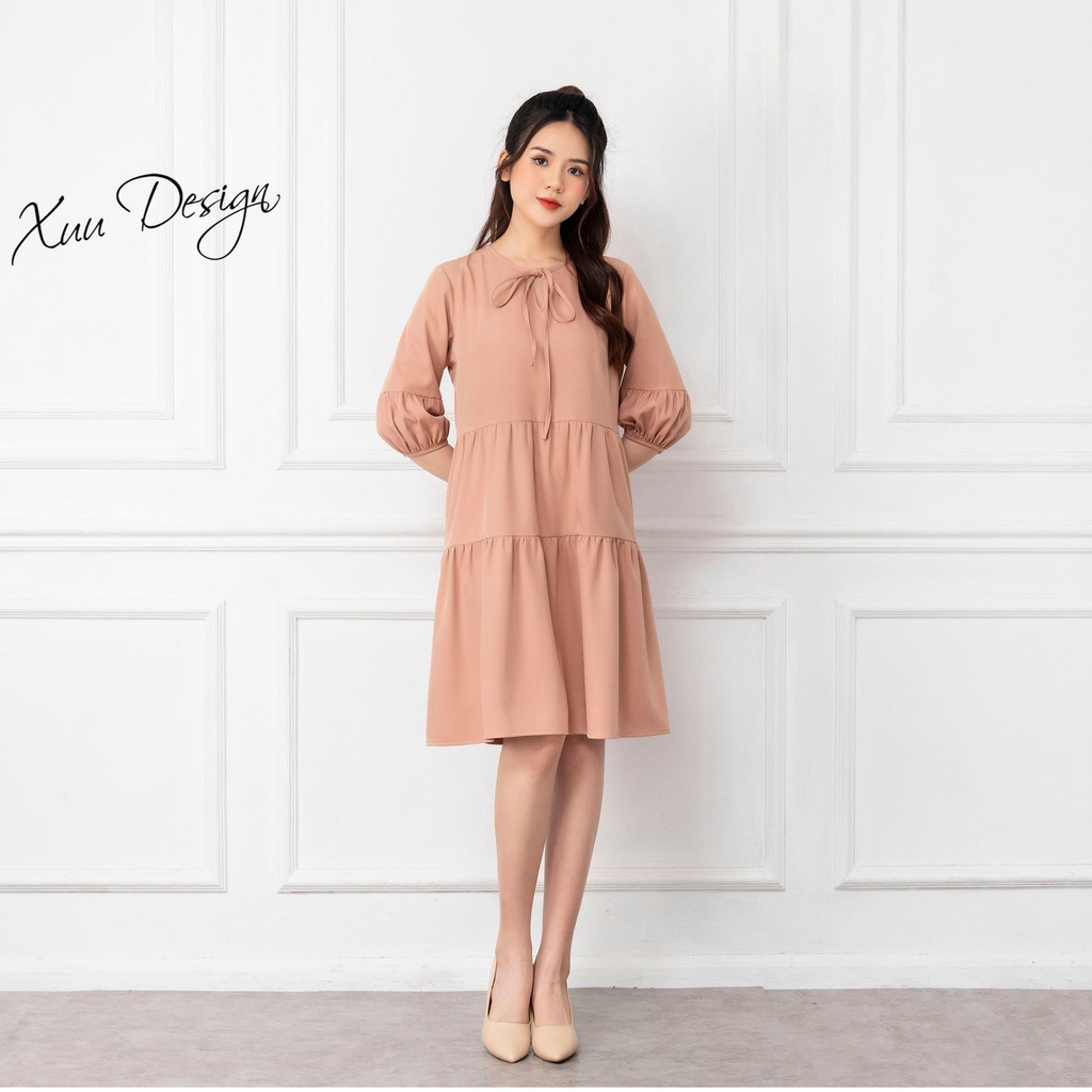 Đầm babydoll XUU tay lỡ, thiết kế phối tầng dáng suông Xuu Design V03
