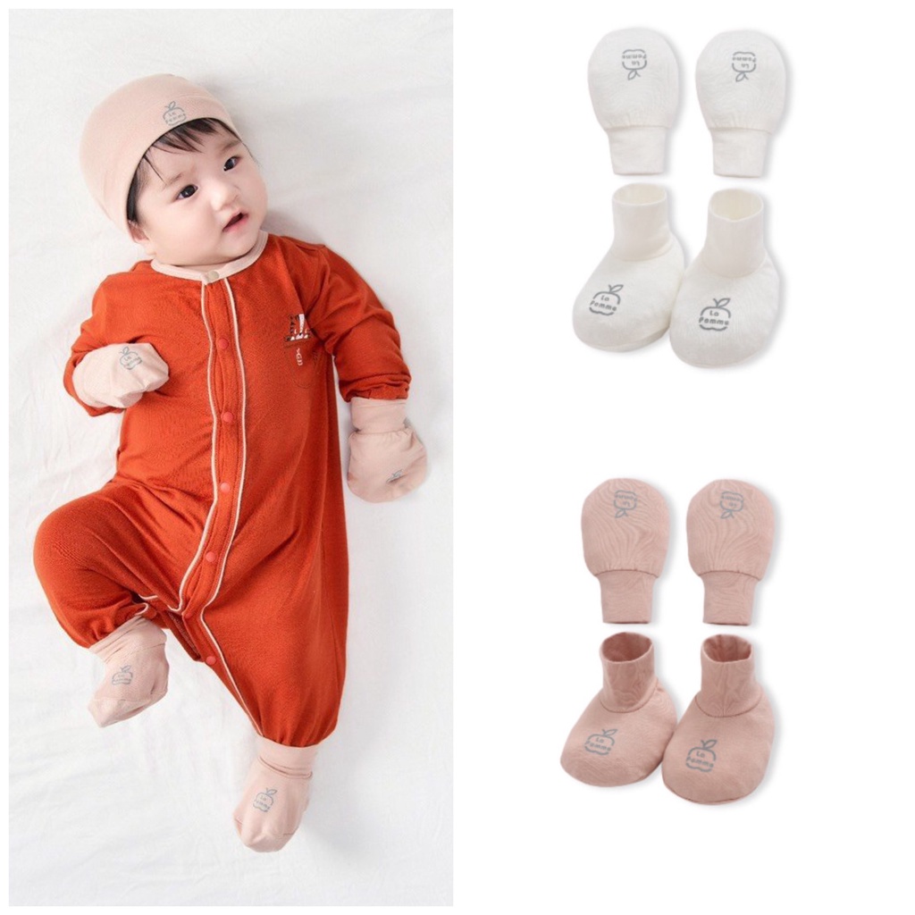 [CHÍNH HÃNG] Set bao tay bao chân và mũ sơ sinh họa tiết La Pomme