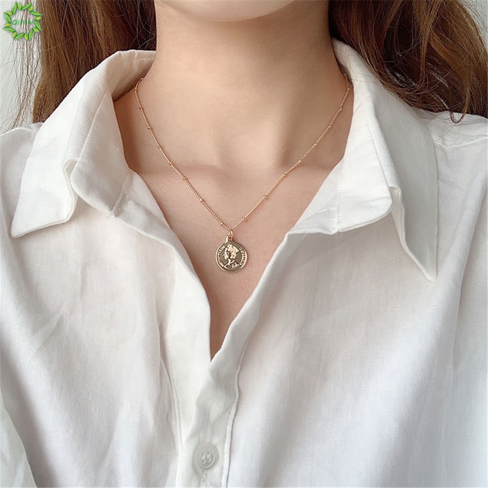 Cod Qipin Dây chuyền mặt hình đồng xu may mắn phong cách retro