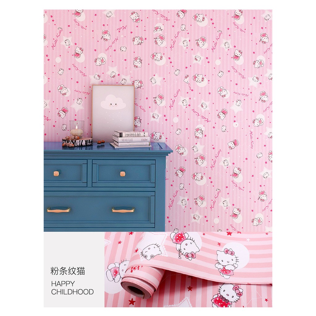 10m decal dán phòng bé gái màu hồng hình kitty dễ thương khổ 0.45m có sẵn keo
