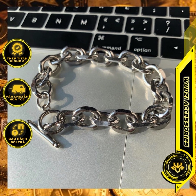 Vòng tay nam thép titan không gỉ chuỗi mắt xích 10mm chốt OT phong cách rapper