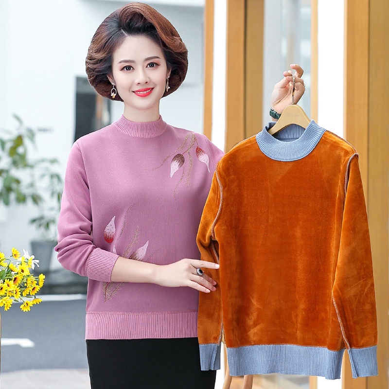 Người mẹ trung niên quần áo mùa thu và đông đáy sơ mi già len ấm áp xuân phụ nữ