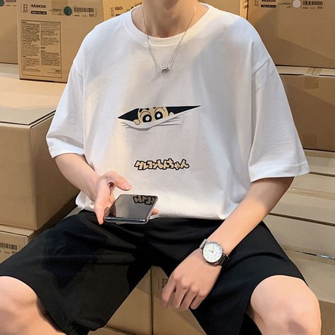 Áo thun ngắn tay dáng rộng in hoạt hình cậu bé bút chì Shin-Chan kiểu Hàn Quốc thời trang mùa hè dành cho nam nữ S-8XL