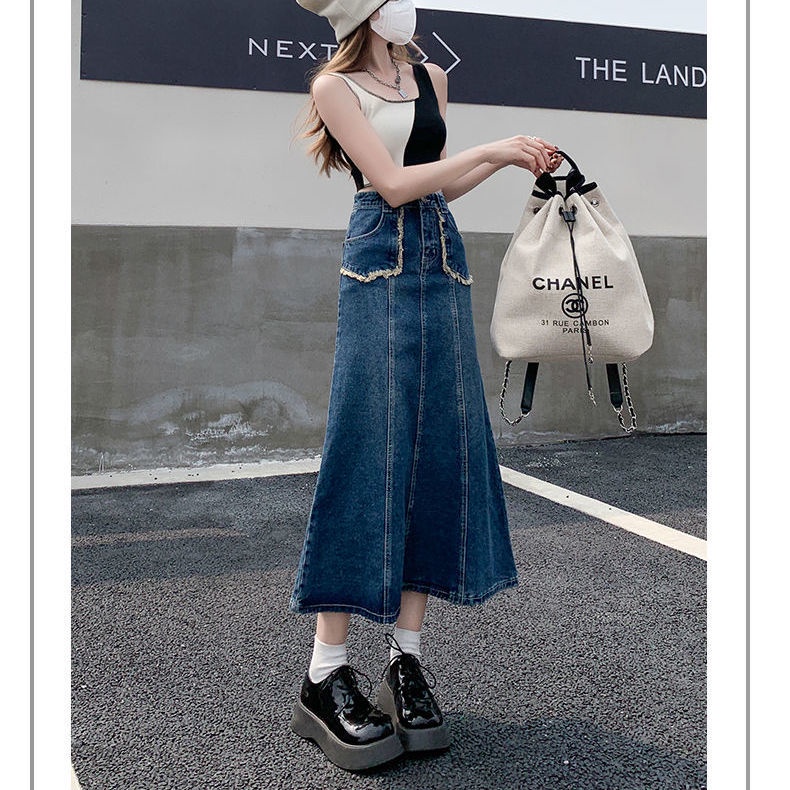 Jiashucheng Hàng Có Sẵn Chân Váy Denim Chữ a Lưng Cao Vừa Vặn Mùa Hè Thiết Kế Cổ Điển Dễ Phối Đồ Cho Nữ