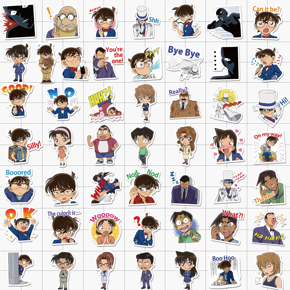 Bộ 50 Miếng Dán Hoạt Hình Thám Tử Conan Bằng Pvc Chống Thấm Nước Trang Trí Laptop / Mũ Bảo Hiểm