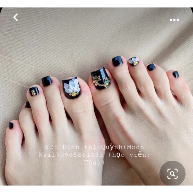 Nailbox/ Bộ 24 móng úp chân sẵn/ Móng chân giả màu xanh coban đính hoa đá