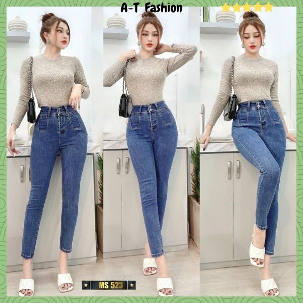 Quần Jean Nữ ôm chuẩn dáng skinny (kèm hình thật) ❤️Freeship❤️ Quần Bò Nữ cạp cao phối túi kiểu A-T Fashion - MQ523