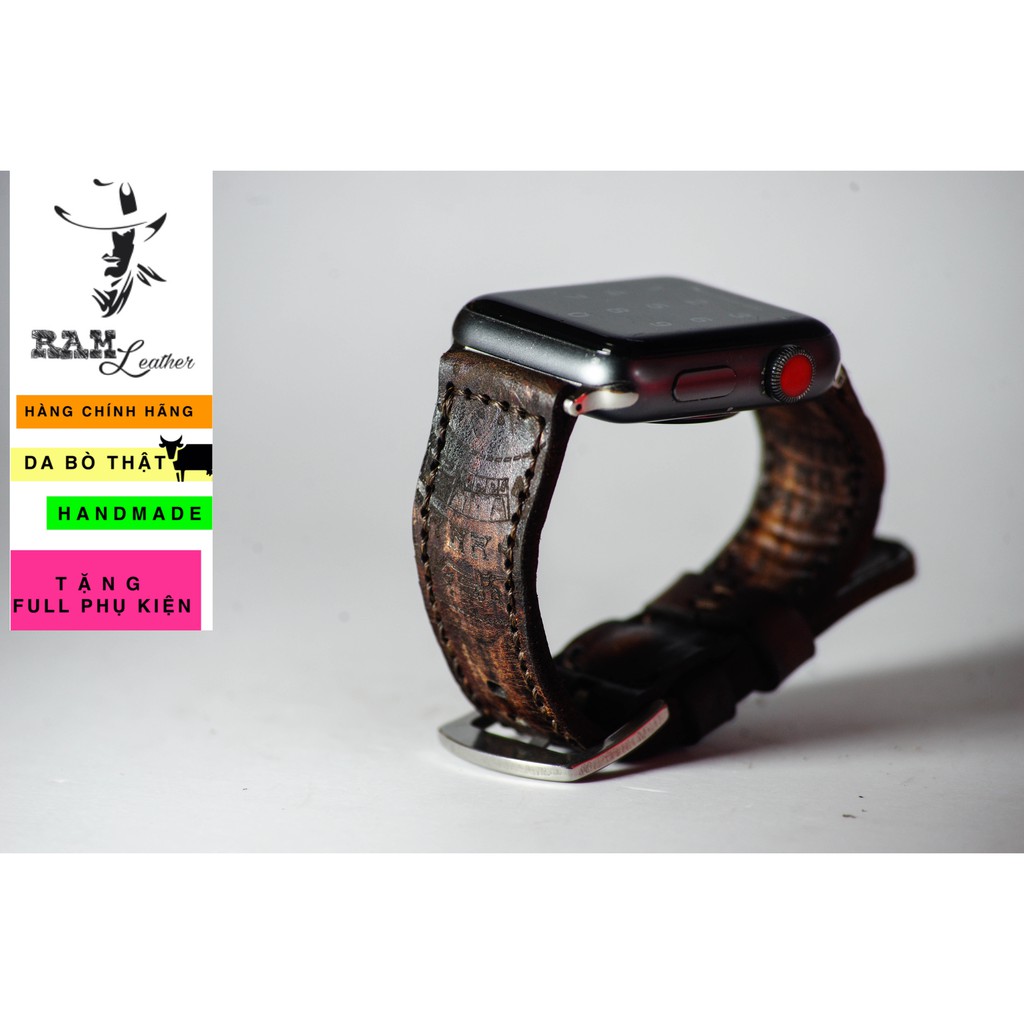 Dây đồng hồ Apple Watch , Iwatch , Iphone Watch Da Bò Italia Vegtan  Màu Mahogany Trống Đồng Việt Nam RAM Leather