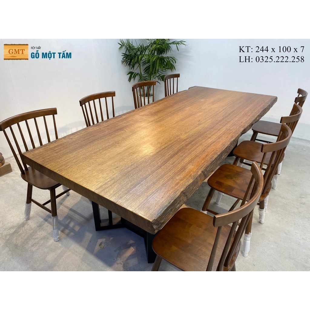 Bàn Làm Việc Gỗ Tự Nhiên, Bàn Họp Văn Phòng Hiện Đại, Bàn Gỗ Me Tây Nguyên Tấm Dài 2,44m Rộng 1m Dày 7cm