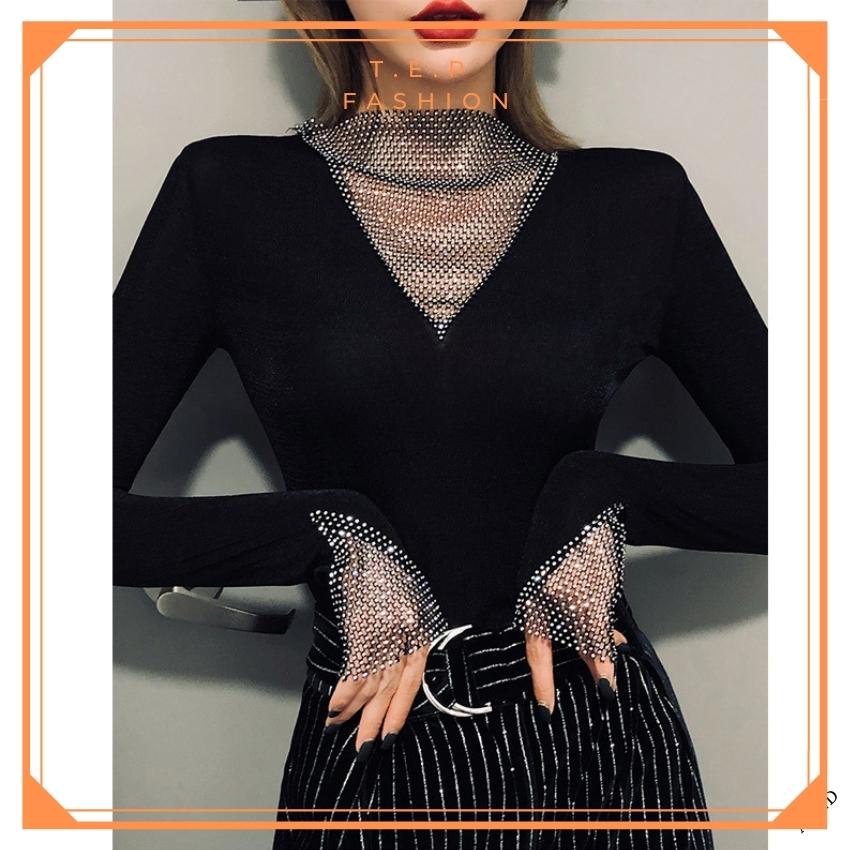 [SIÊU HOT] ÁO THUN DÀI TAY CỔ V ĐÍNH ĐÁ , ÁO GIỮ NHIỆT TRỜI TRANG ĐÍNH ĐÁ PHONG CÁCH TEP FASHION - ADT010