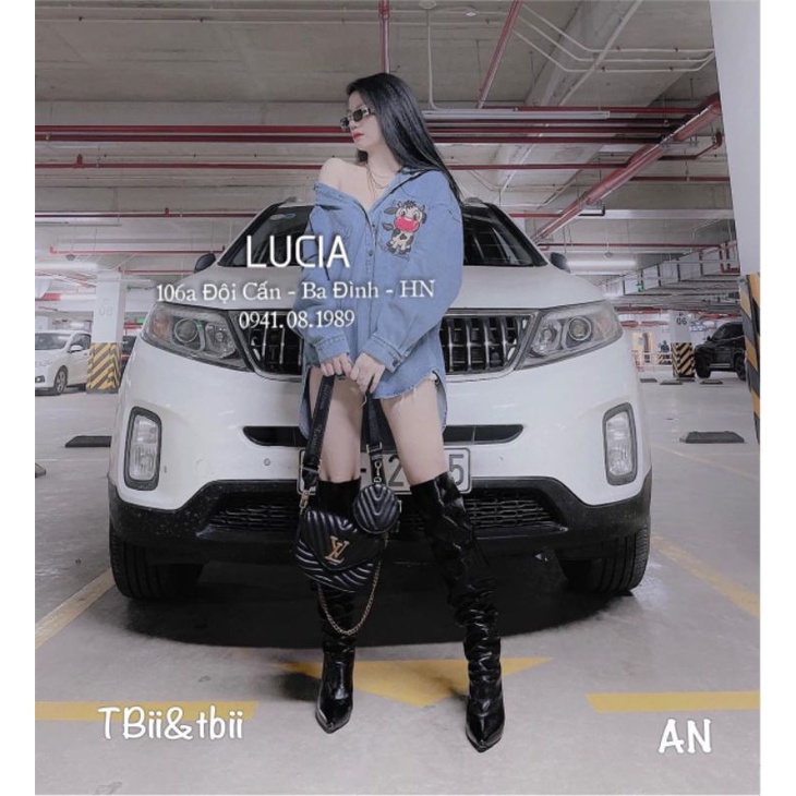 Áo sơmi jean thêu bò sữa hàng QCL1