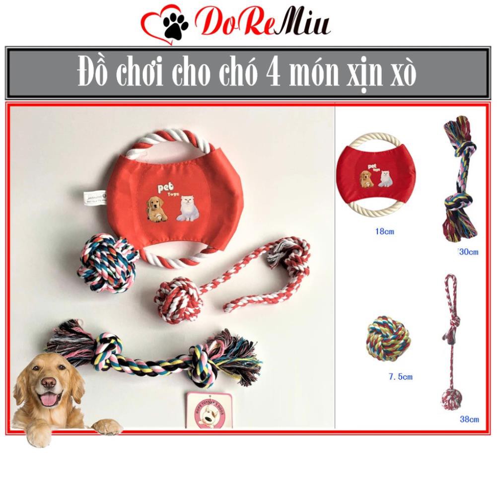 CTVD- Bộ đồ chơi cho chó 4 món xịn xò (gồm bóng thừng tập cắn và đĩa bay thừng)