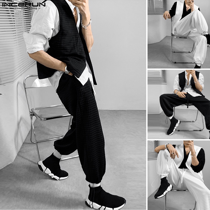 Set áo không tay và quần dài ống rộng INCERUN thiết kế thời trang cho nam