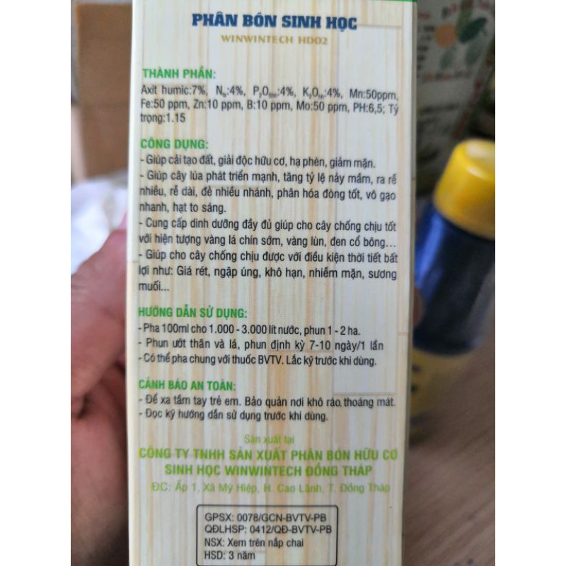 Phân bón Sinh Học THD- Cây Lúa và Hoa Màu 100ml