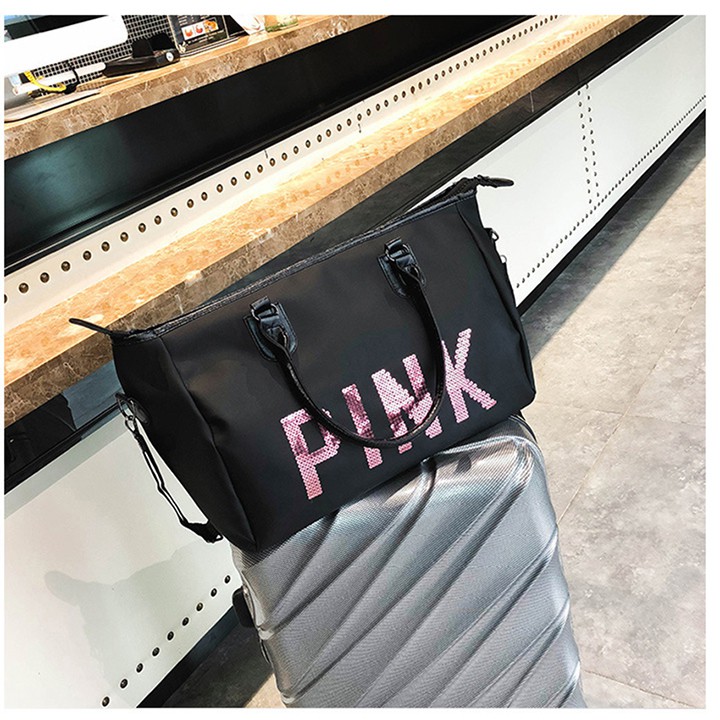 Túi xách du lịch Pink cỡ lớn đựng đồ tập gym yoga 2 màu hồng đen thời trang