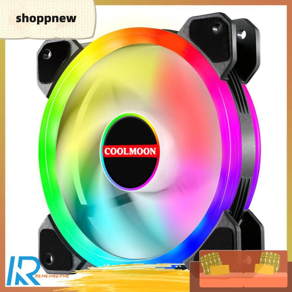 Shoppnew COOLMOON 12cm RGB Cooling Fan Desktop PC Case Quiet Large 4 Pin Radiator 
