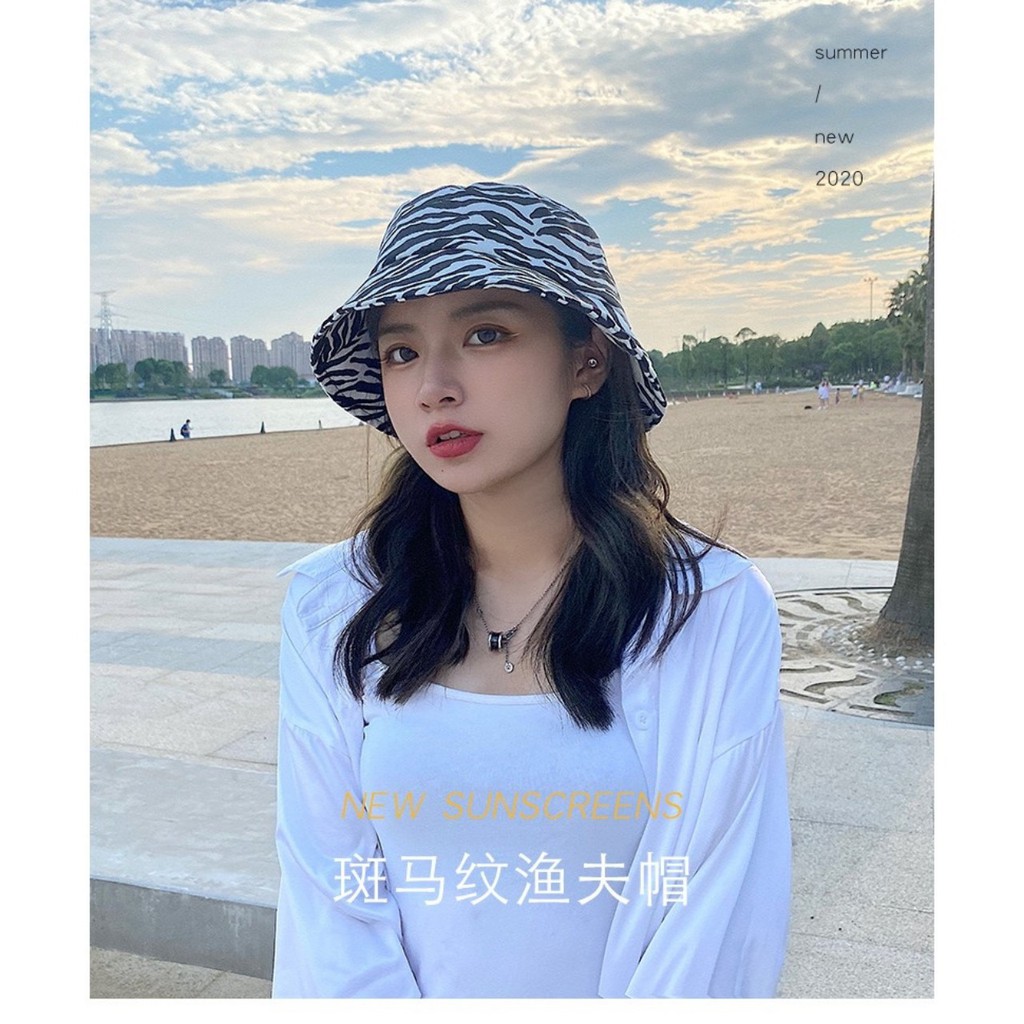 Mũ bucket nam nữ, Nón Ulzzang vành tròn họa tiết con ngựa vằn hot hit 2021