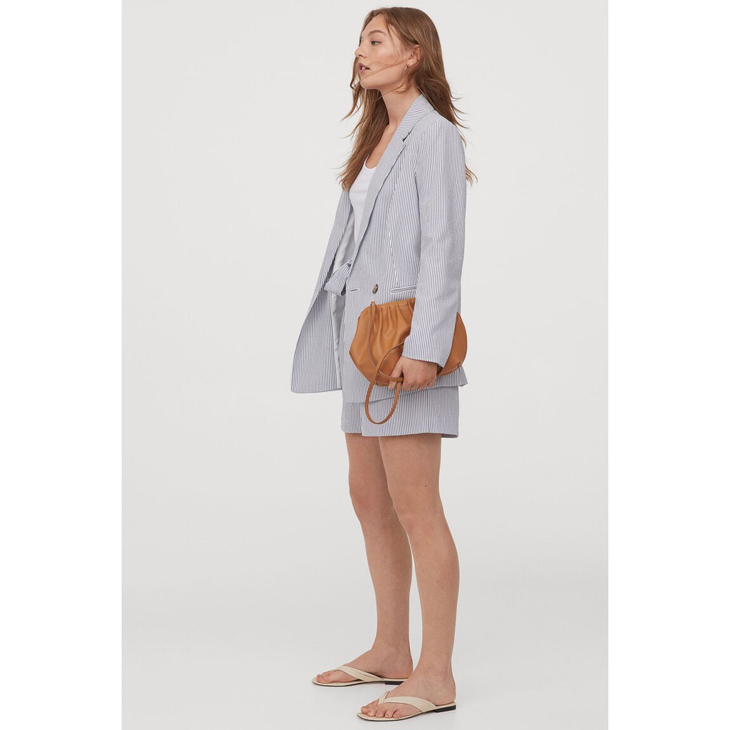 H&amp;M Đức - Áo khoác blazer kẻ sọc auth new tag chính hãng cao cấp 2 hai lớp có độn vai nút túi thật