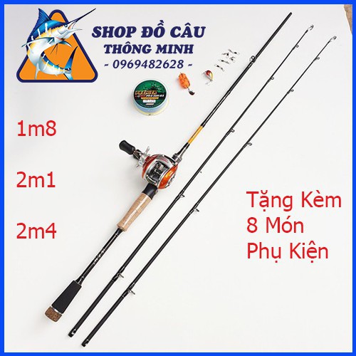 Bộ Cần câu Lure Máy Ngang 2 ngọn cán Gỗ Đủ Size 1m8, 2m1, 2m4