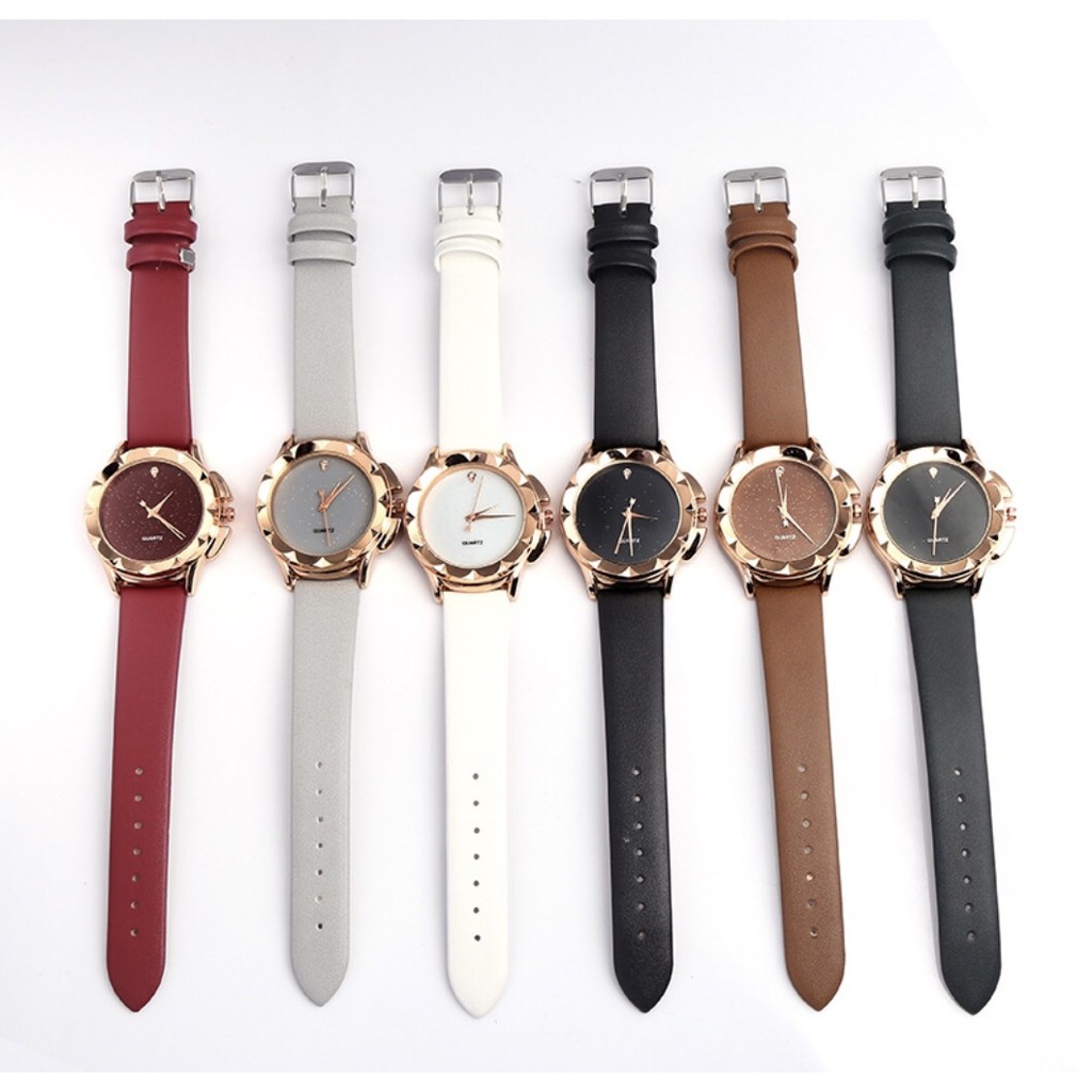 [Mã FAMARAL2 giảm 10K đơn 50K]ĐỒNG HỒ NỮ DÂY DA HAZO 18 MẶT ĐÁ BÔNG HOA KIM CƯƠNG MẶT KIM TUYẾN | BigBuy360 - bigbuy360.vn