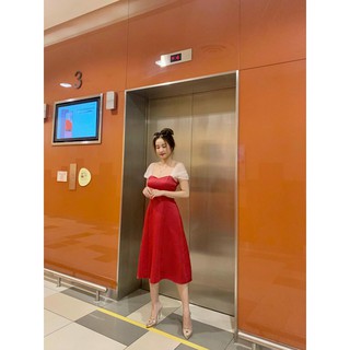 Váy trắng, đỏ, đen trễ vai lụa mango – đầm dự tiệc midi