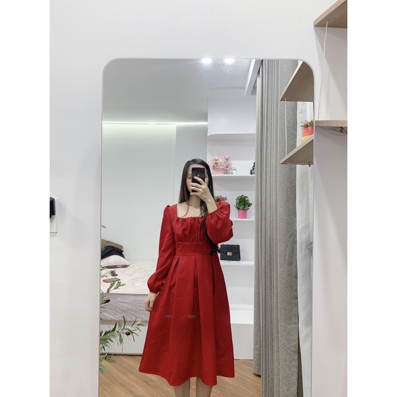 [RẺ VÔ ĐỊCH] Váy Tiểu Thư Vintage - Váy Cổ Vuông Tay Phồng Nhún Ngực Hot Hit