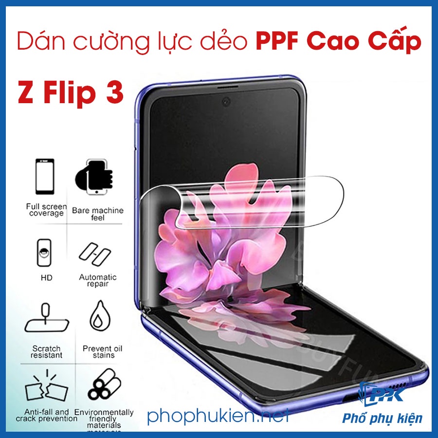 Dán cường lực dẻo full màn hình cho Galaxy Z Flip3, Z Flip 4,  Z Flip 5 - PPF Cao Cấp