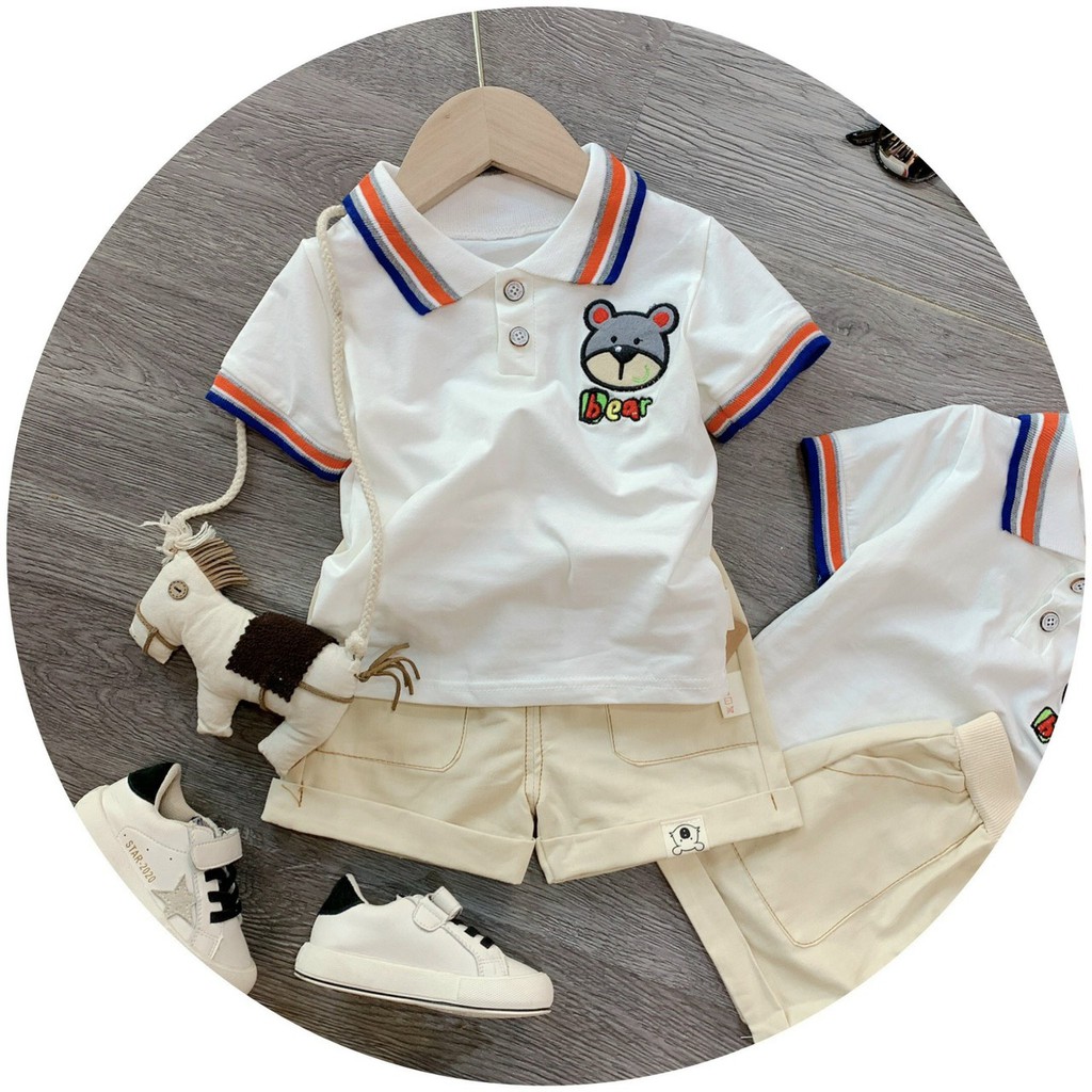 Set Cổ Viền Thêu Gấu Bear Quần Kaki Cho Bé