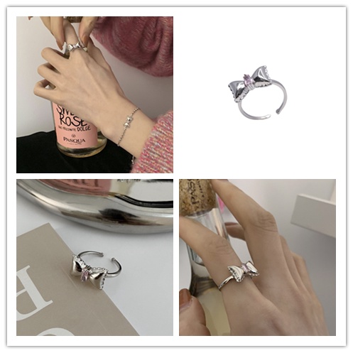 Cod Qipin Nhẫn Dạng Mở Đính Pha Lê Hồng Ngọt Ngào Cá Tính Có Thể Điều Chỉnh Dành Cho Nữ