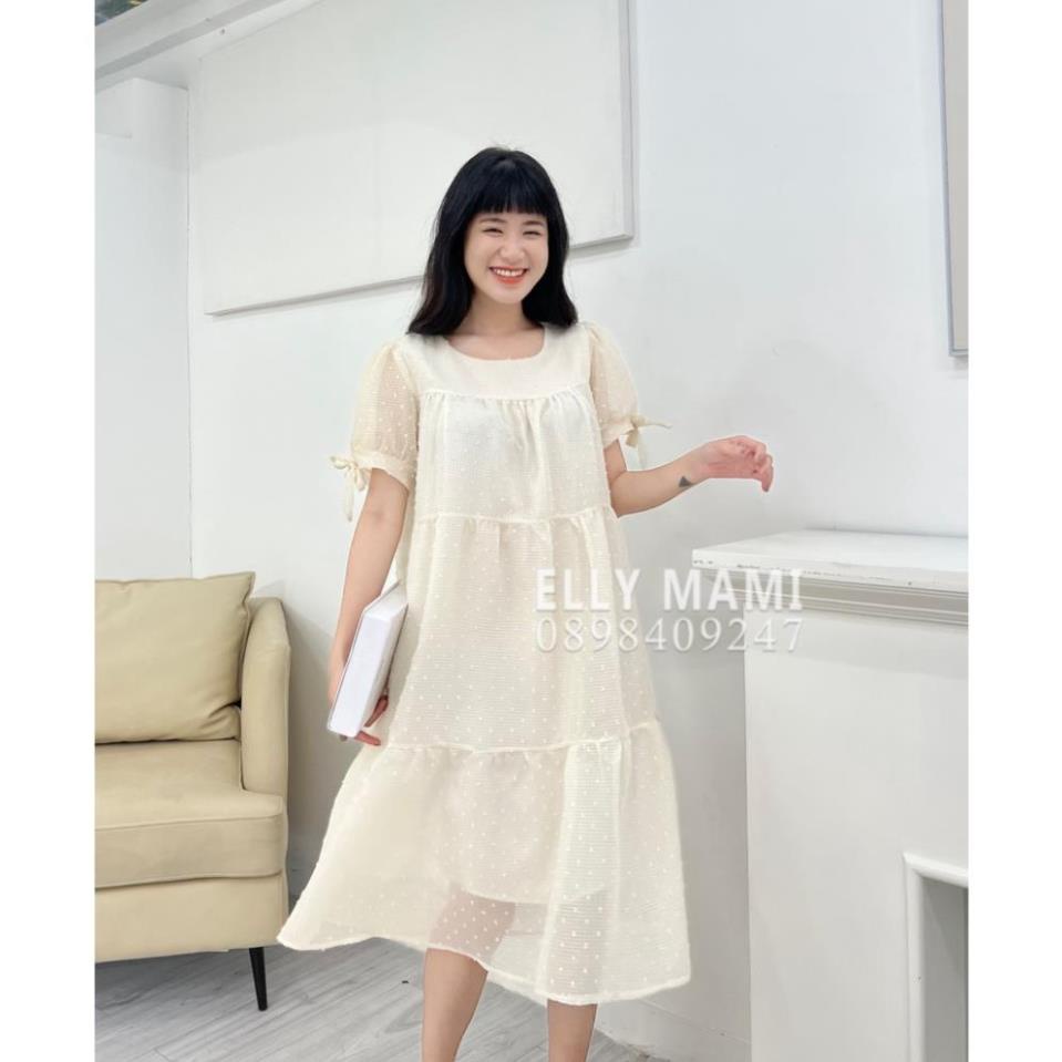 ( 40kg - 95kg ) Đầm Bầu , váy bầu Suông Voan Hạt Tay Nơ Tiểu Thư Mặc Thoải Mái Suốt Thai Kì &amp; Sau Sinh Thiết Kế Cao Cấp