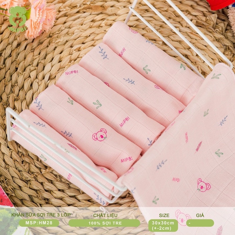 Set 6 khăn sữa MIPBI 100% sợi tre mềm mịn, kháng khuẩn, kháng mùi, thám hút 30x30cm