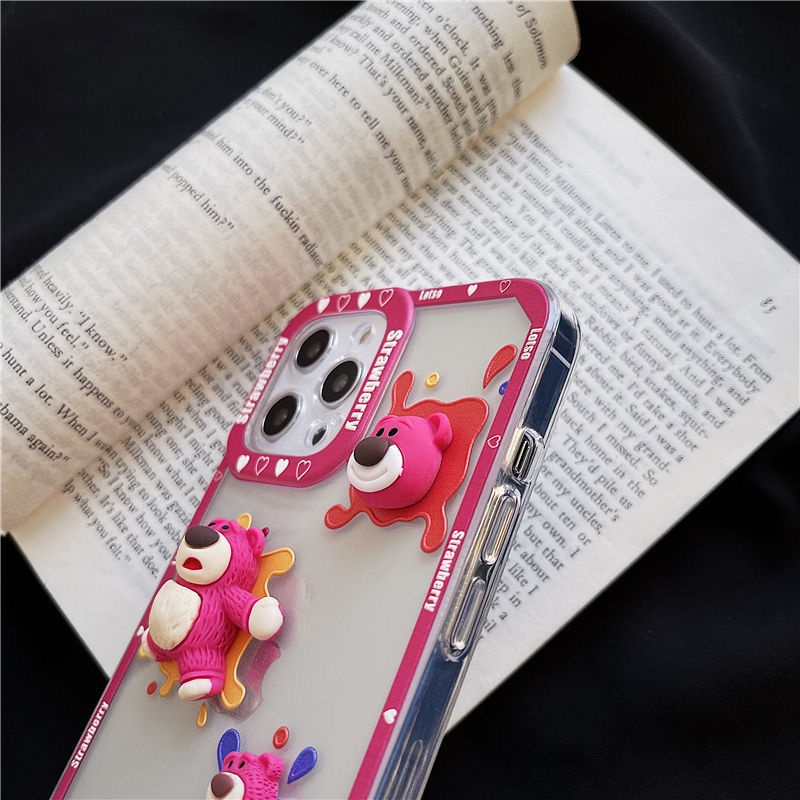 Ốp Điện Thoại Họa Tiết Gấu Dâu Tây Hoạt Hình Cho Iphone 13/12 Pro max Apple11 XR/Xs 6/7/8plus