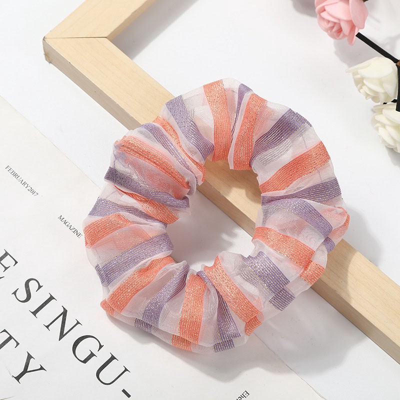 Dây cột tóc co giãn bọc vải chiffon mềm kẻ sọc màu xinh xắn cho nữ